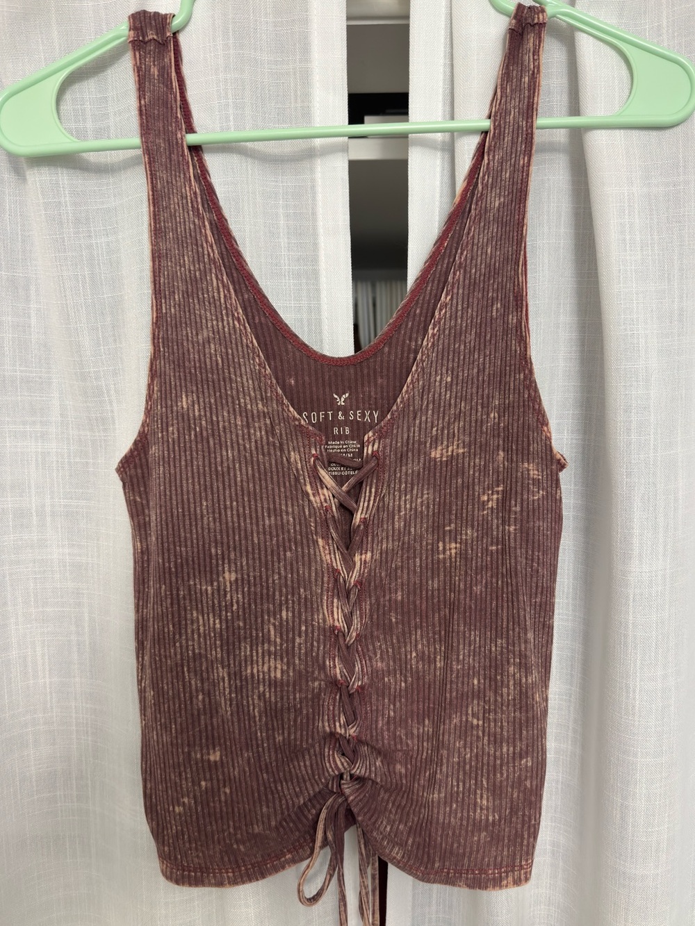 Soft & Sexy Ribbed Lace-Up Tank Top - Rust Brown